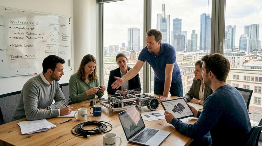 Fachleute treffen sich im Büro der Robotics Community zum Austausch und Networking.
